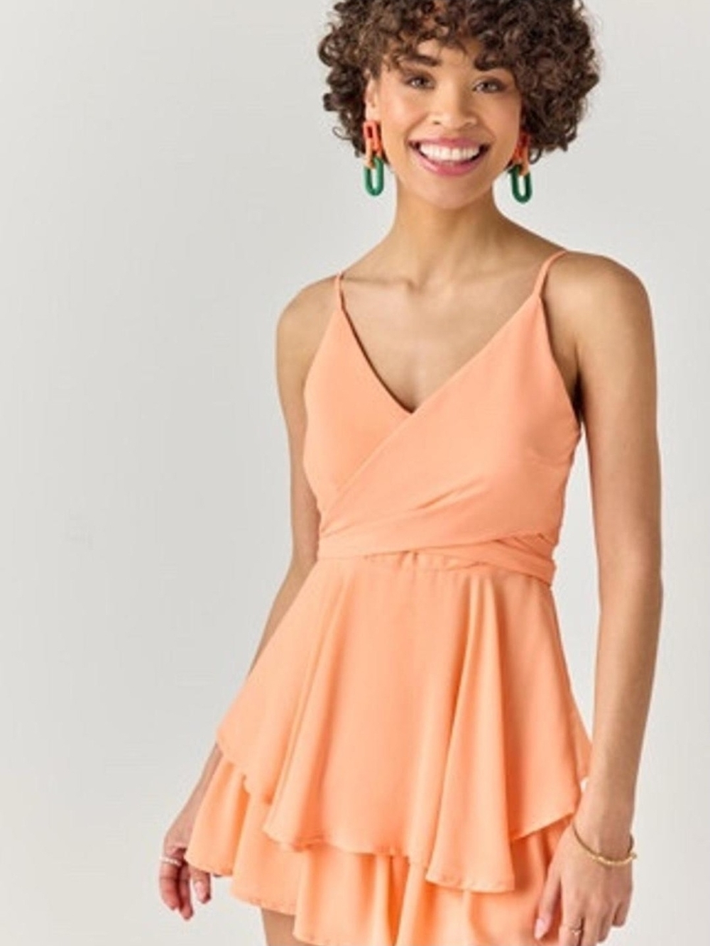 Blue Rain Peach Tiered Romper Sz M